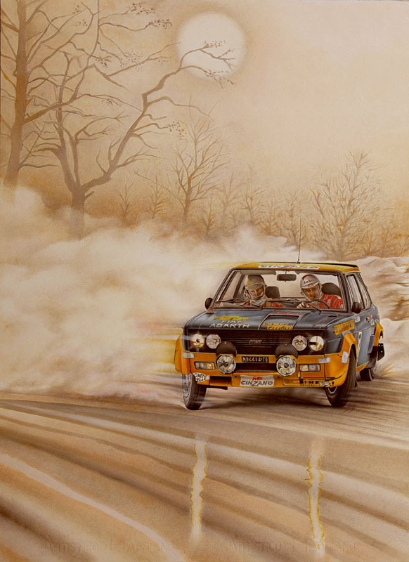 Alen-Kiwimaki-Fiat-Abarth-131Gr.4-Rally-Svezia-1977olio-su-cartoncino-cm-56x77